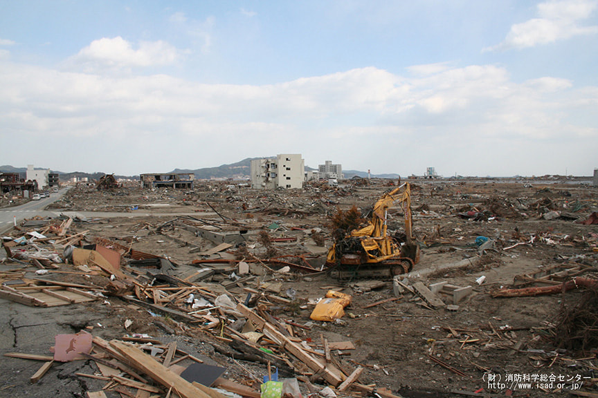 津波に襲われた岩手県陸前高田市の市街地
